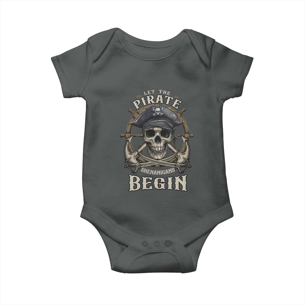 Funny Let The Pirate Shenanigans Begin Baby Onesie Vintage Captain Crossbones Freebooter TS11 Dark Heather Print Your Wear