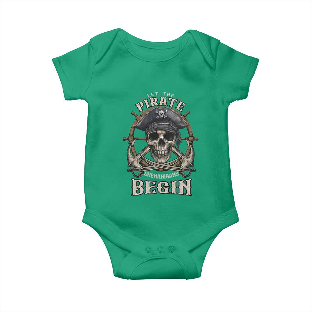 Funny Let The Pirate Shenanigans Begin Baby Onesie Vintage Captain Crossbones Freebooter TS11 Irish Green Print Your Wear