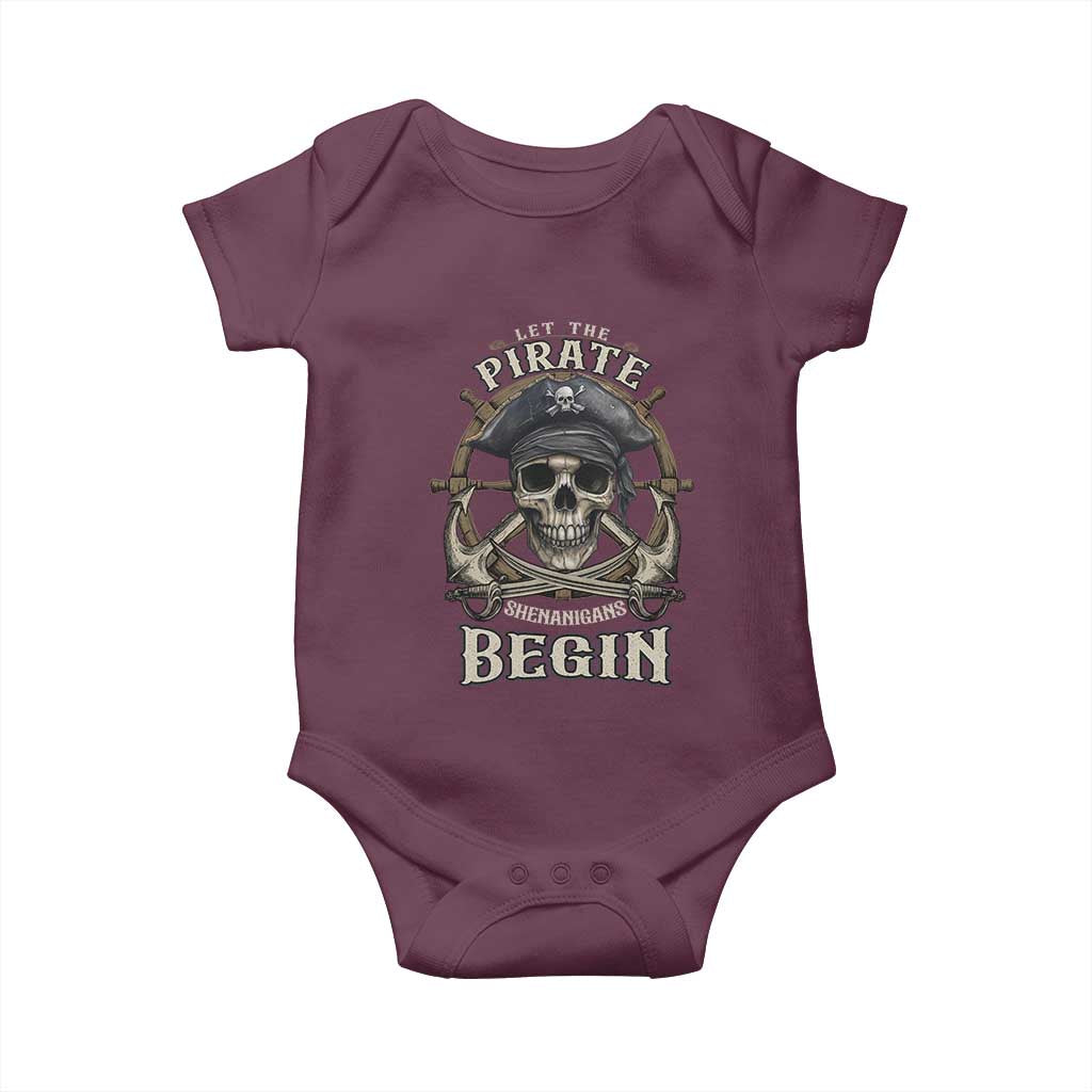 Funny Let The Pirate Shenanigans Begin Baby Onesie Vintage Captain Crossbones Freebooter TS11 Maroon Print Your Wear