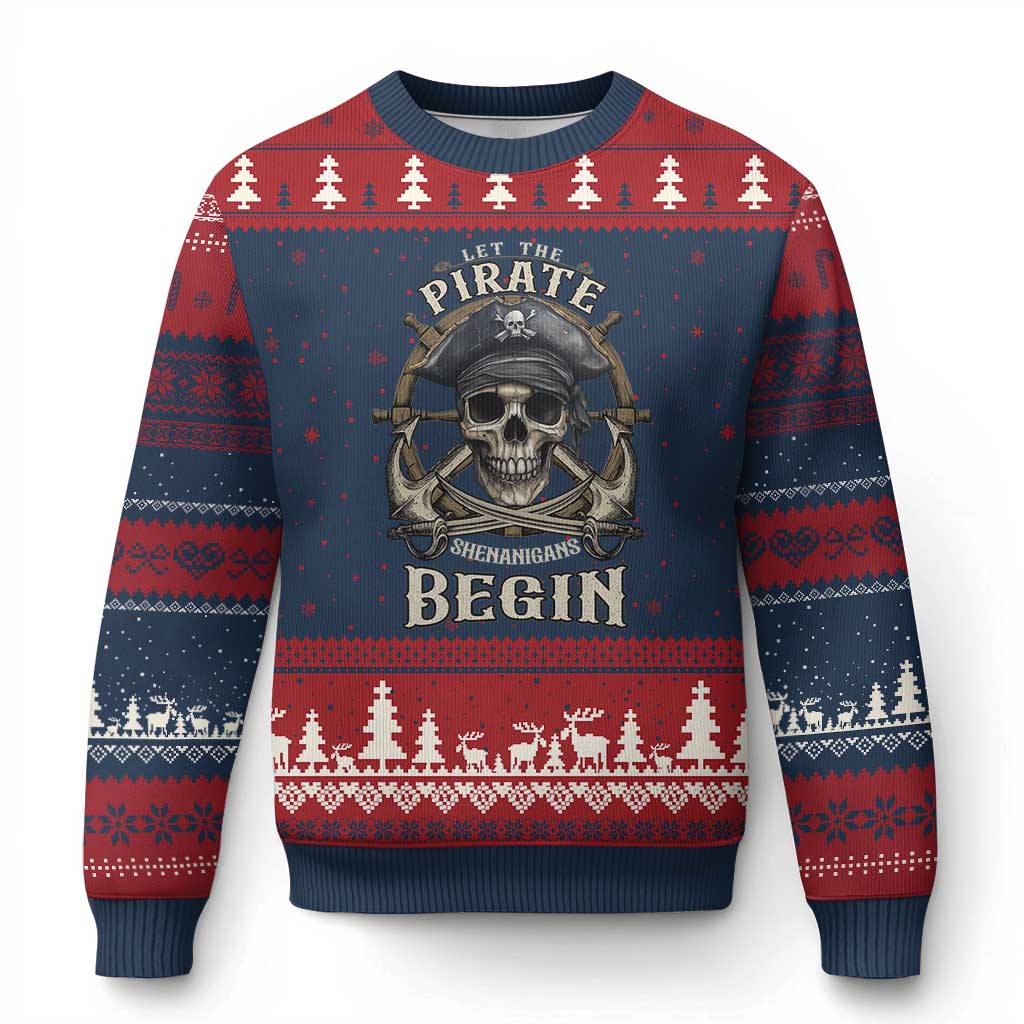 Funny Let The Pirate Shenanigans Begin Ugly Christmas Sweater Vintage Captain Crossbones Freebooter TS11 Navy Red Print Your Wear