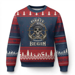 Funny Let The Pirate Shenanigans Begin Ugly Christmas Sweater Vintage Captain Crossbones Freebooter TS11 Navy Red Print Your Wear