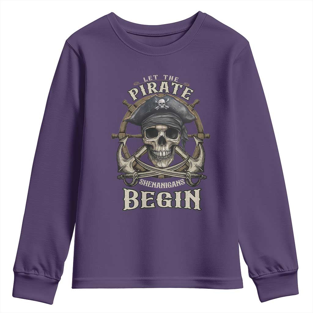 Funny Let The Pirate Shenanigans Begin Youth Sweatshirt Vintage Captain Crossbones Freebooter TS11 Purple Print Your Wear