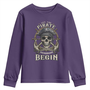 Funny Let The Pirate Shenanigans Begin Youth Sweatshirt Vintage Captain Crossbones Freebooter TS11 Purple Print Your Wear