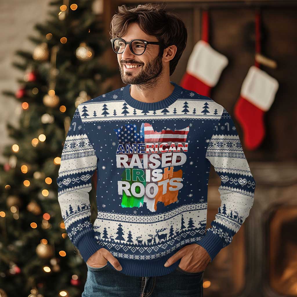 Irish American Ugly Christmas Sweater American Raised Irish Roots St Patrick's Day TS11 Navy Beige Print Your Wear