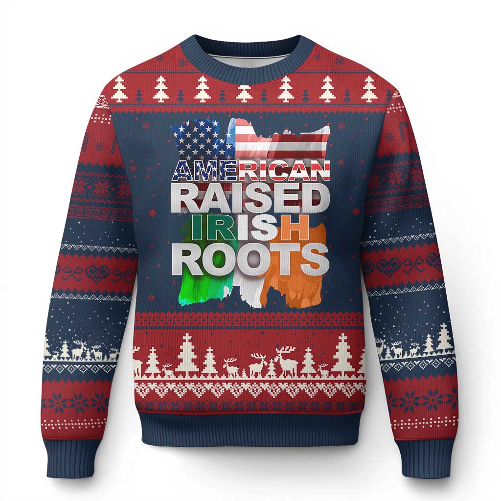 Irish American Ugly Christmas Sweater American Raised Irish Roots St Patrick's Day TS11 Navy Red Print Your Wear