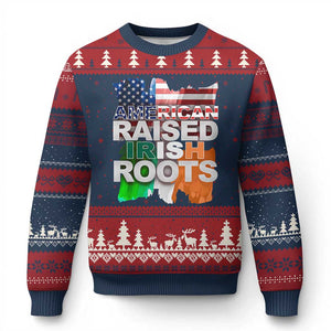 Irish American Ugly Christmas Sweater American Raised Irish Roots St Patrick's Day TS11 Navy Red Print Your Wear