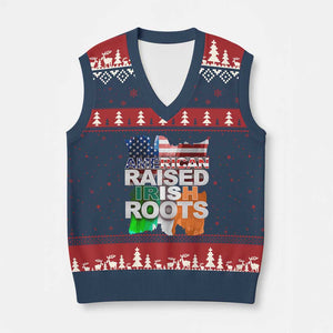 Irish American V-Neck Knit Sweater Vest American Raised Irish Roots St Patrick's Day TS11 Navy Red Print Your Wear