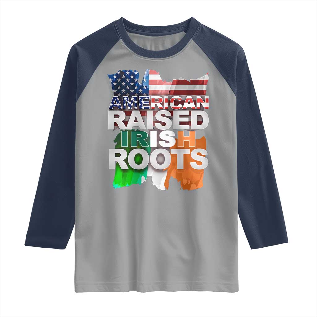 Irish American Raglan Shirt American Raised Irish Roots St Patrick's Day TS11 Sport Gray Navy Print Your Wear