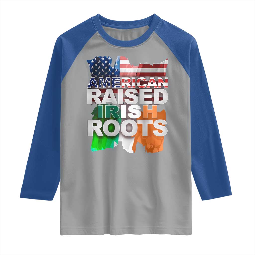 Irish American Raglan Shirt American Raised Irish Roots St Patrick's Day TS11 Sport Gray Royal Print Your Wear