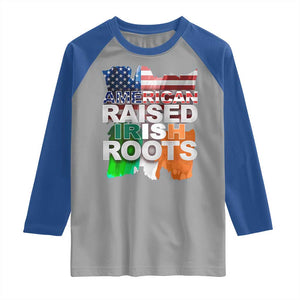 Irish American Raglan Shirt American Raised Irish Roots St Patrick's Day TS11 Sport Gray Royal Print Your Wear