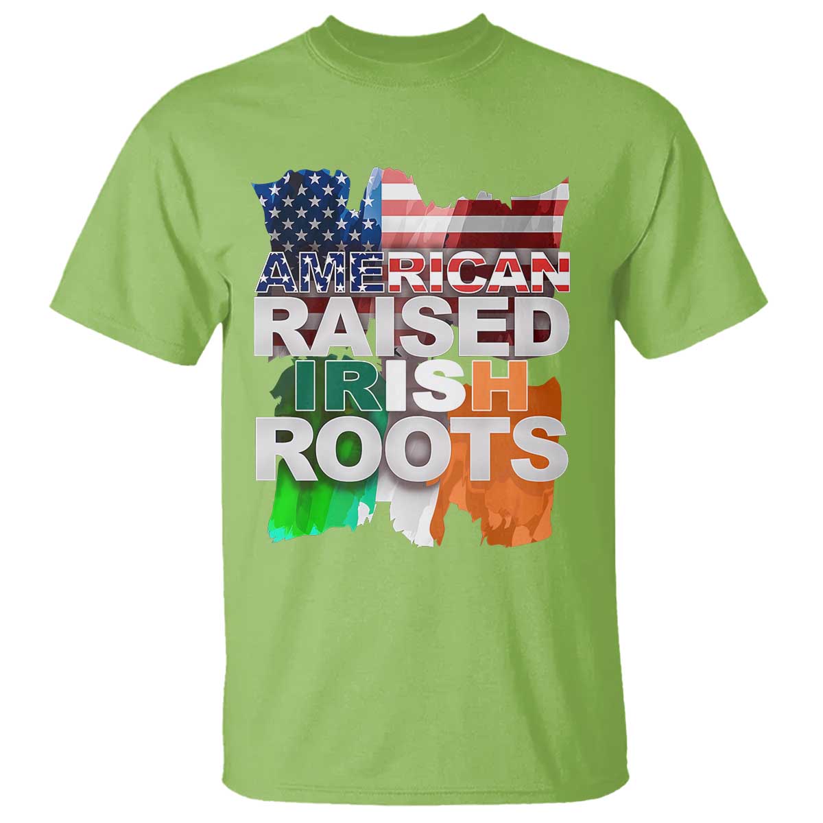 Irish American T Shirt American Raised Irish Roots St Patrick's Day TS11 Lime Print Your Wear