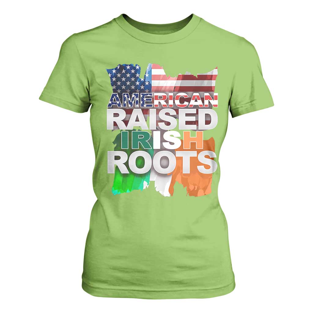 Irish American T Shirt For Women American Raised Irish Roots St Patrick's Day TS11 Lime Print Your Wear