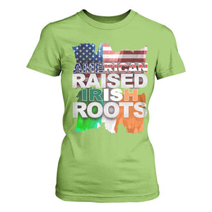 Irish American T Shirt For Women American Raised Irish Roots St Patrick's Day TS11 Lime Print Your Wear