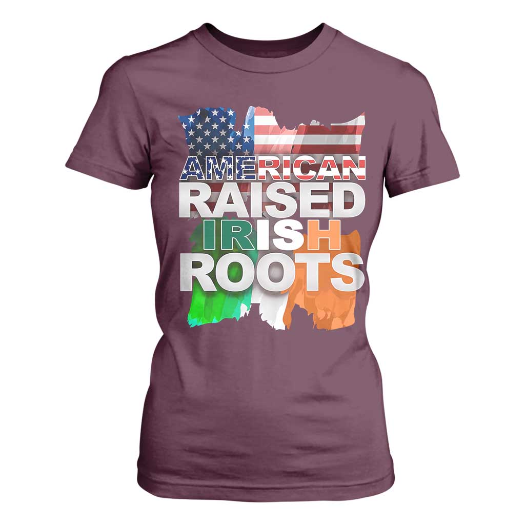 Irish American T Shirt For Women American Raised Irish Roots St Patrick's Day TS11 Maroon Print Your Wear