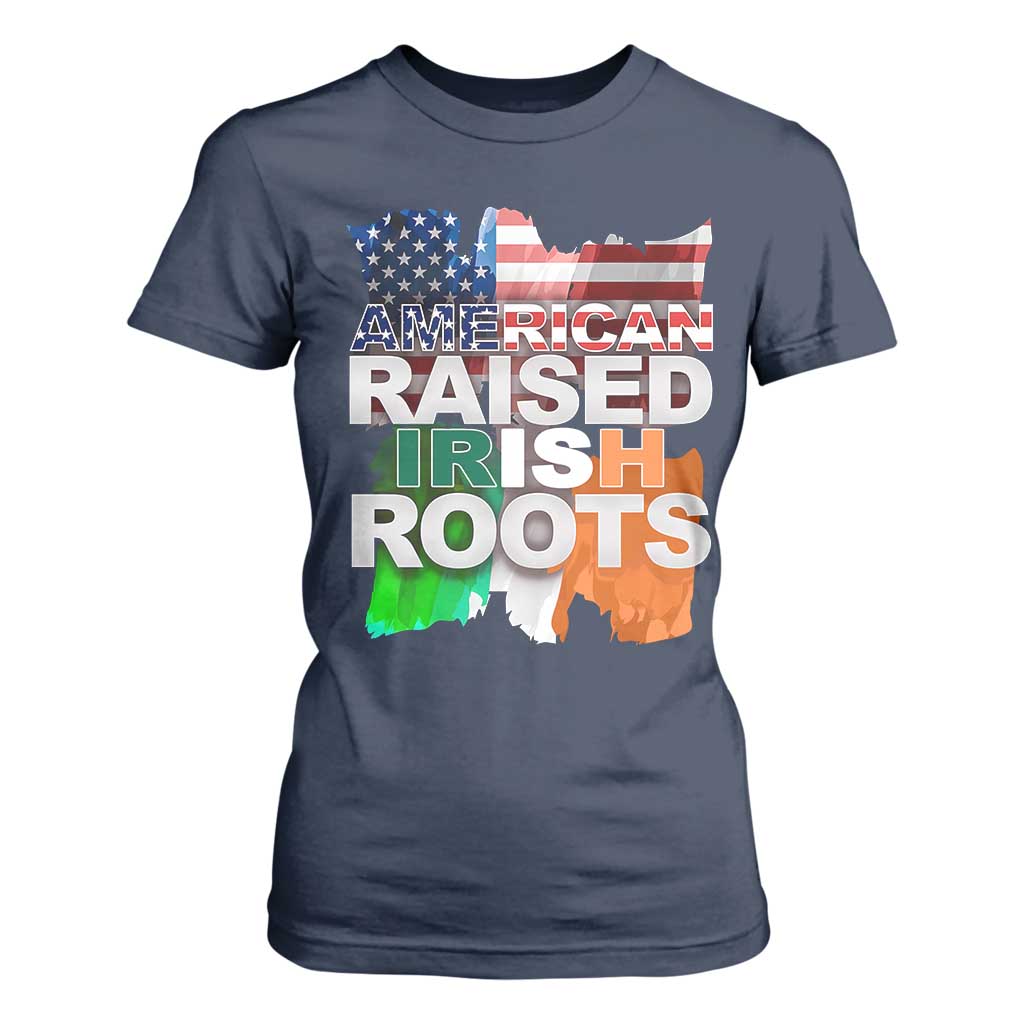 Irish American T Shirt For Women American Raised Irish Roots St Patrick's Day TS11 Navy Print Your Wear