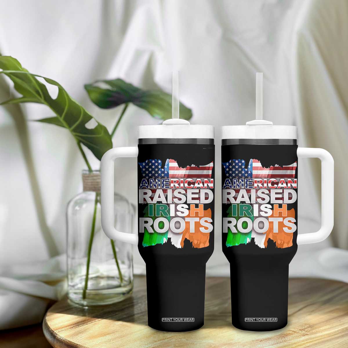 Irish American Tumbler With Handle American Raised Irish Roots St Patrick's Day TS11 Print Your Wear