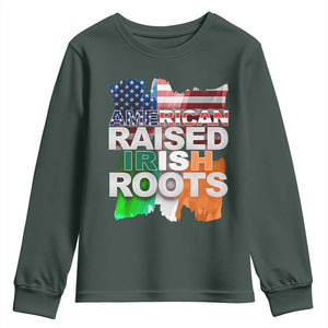 Irish American Youth Sweatshirt American Raised Irish Roots St Patrick's Day TS11 Dark Forest Green Print Your Wear