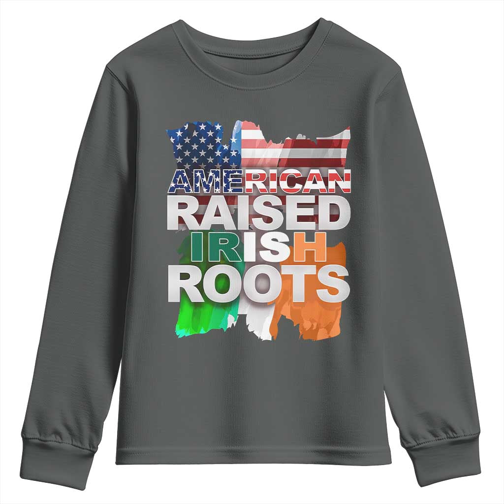 Irish American Youth Sweatshirt American Raised Irish Roots St Patrick's Day TS11 Dark Heather Print Your Wear
