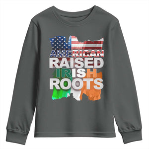 Irish American Youth Sweatshirt American Raised Irish Roots St Patrick's Day TS11 Dark Heather Print Your Wear