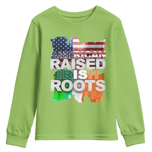Irish American Youth Sweatshirt American Raised Irish Roots St Patrick's Day TS11 Lime Print Your Wear