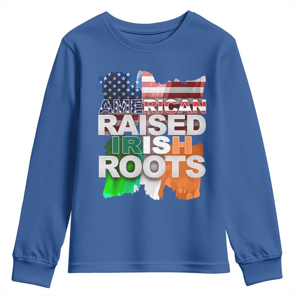 Irish American Youth Sweatshirt American Raised Irish Roots St Patrick's Day TS11 Royal Blue Print Your Wear