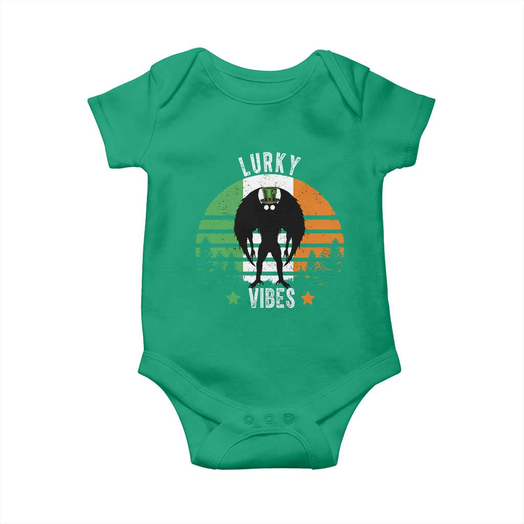 Funny St Patrick's Day Mothman Baby Onesie Lurky Vibes Shamrock Retro Ireland Flag TS11 Irish Green Print Your Wear