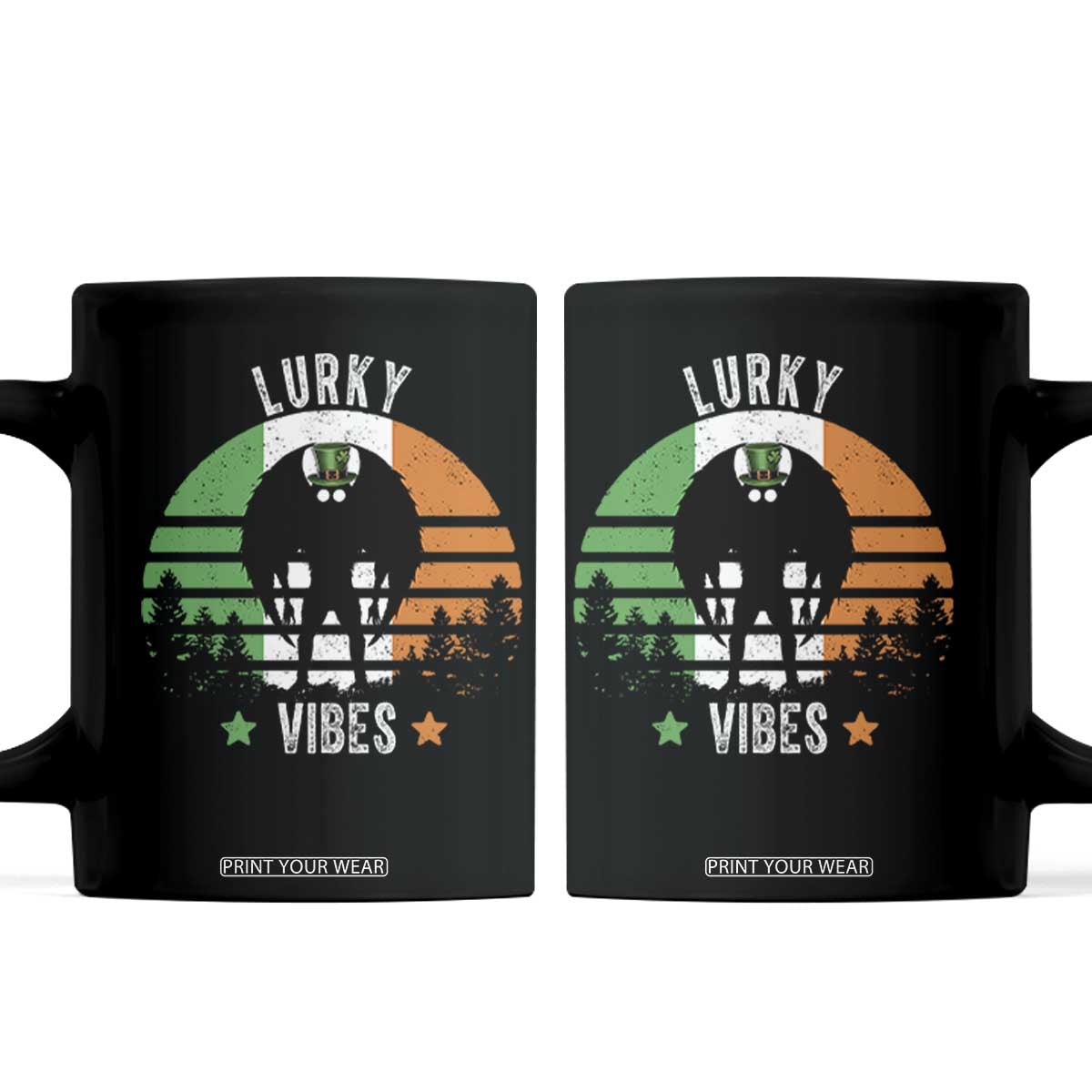 Funny St Patrick's Day Mothman Coffee Mug Lurky Vibes Shamrock Retro Ireland Flag TS11 Black Print Your Wear