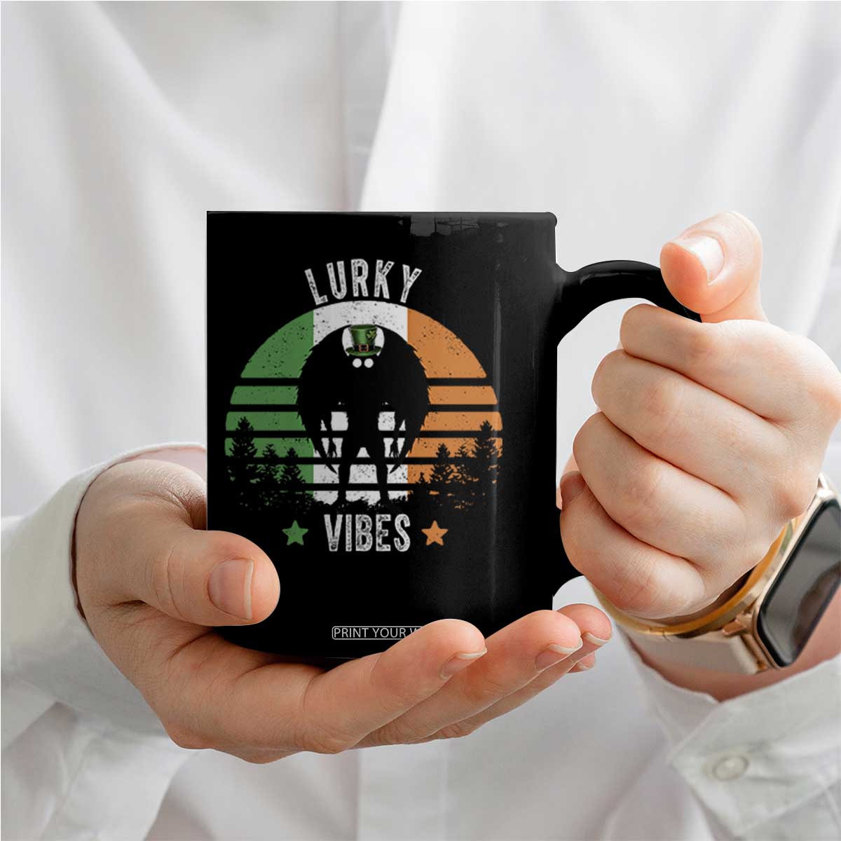 Funny St Patrick's Day Mothman Coffee Mug Lurky Vibes Shamrock Retro Ireland Flag TS11 Print Your Wear