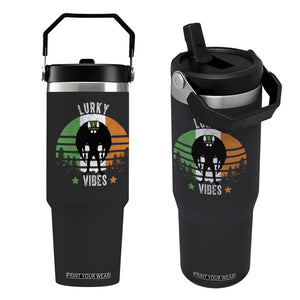 Funny St Patrick's Day Mothman Flip Straw Tumbler Lurky Vibes Shamrock Retro Ireland Flag TS11 One Size: 30 oz Black Print Your Wear