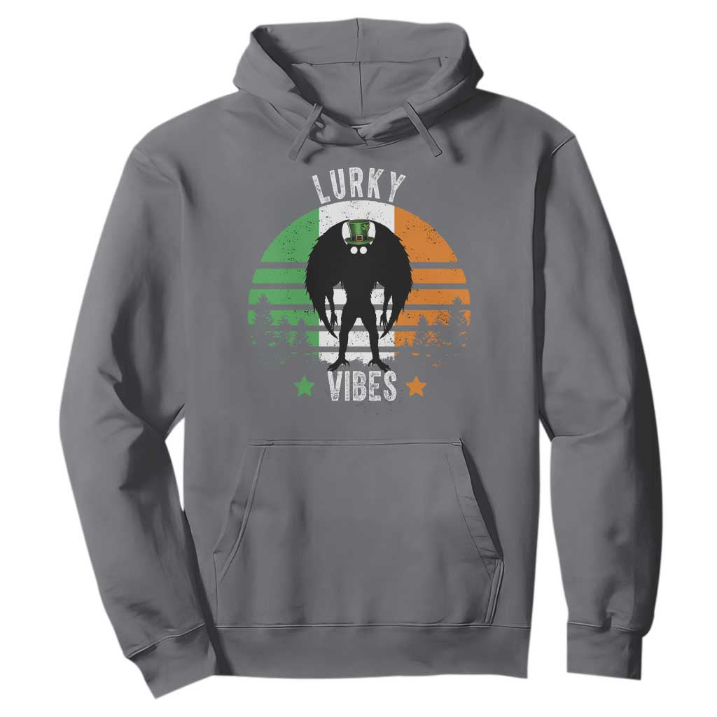 Funny St Patrick's Day Mothman Hoodie Lurky Vibes Shamrock Retro Ireland Flag TS11 Charcoal Print Your Wear