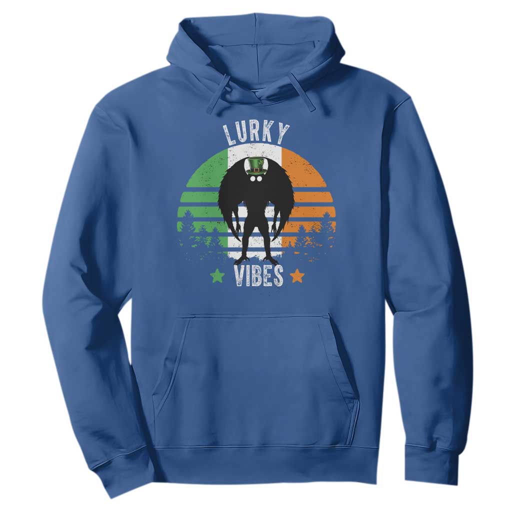 Funny St Patrick's Day Mothman Hoodie Lurky Vibes Shamrock Retro Ireland Flag TS11 Royal Blue Print Your Wear