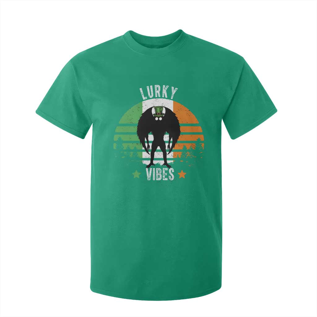 Funny St Patrick's Day Mothman T Shirt For Kid Lurky Vibes Shamrock Retro Ireland Flag TS11 Irish Green Print Your Wear