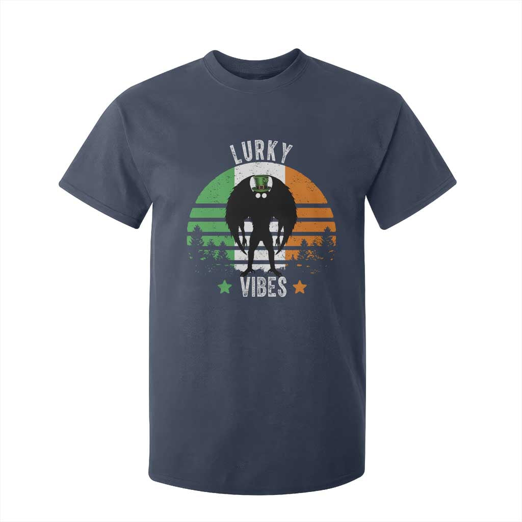 Funny St Patrick's Day Mothman T Shirt For Kid Lurky Vibes Shamrock Retro Ireland Flag TS11 Navy Print Your Wear