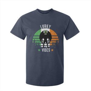 Funny St Patrick's Day Mothman T Shirt For Kid Lurky Vibes Shamrock Retro Ireland Flag TS11 Navy Print Your Wear