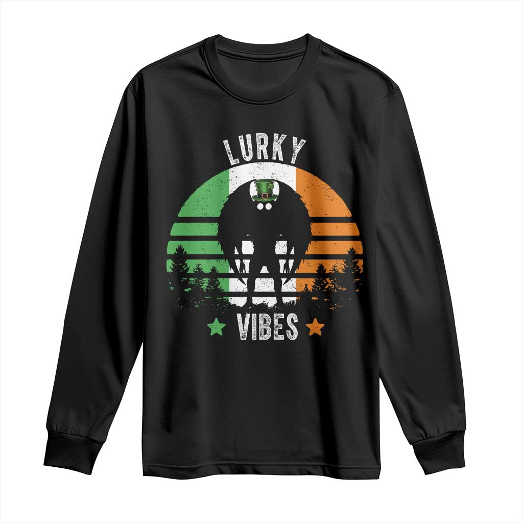 Funny St Patrick's Day Mothman Long Sleeve Shirt Lurky Vibes Shamrock Retro Ireland Flag TS11 Black Print Your Wear