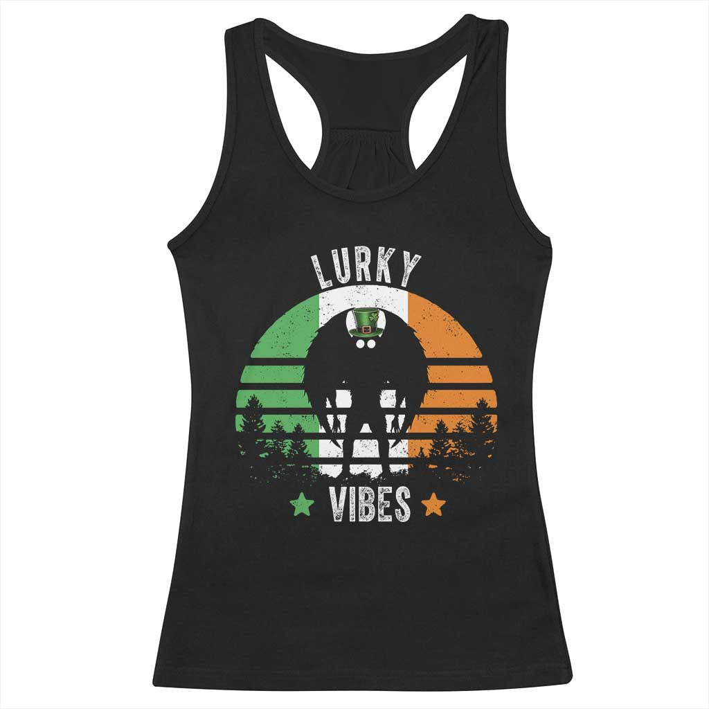 Funny St Patrick's Day Mothman Racerback Tank Top Lurky Vibes Shamrock Retro Ireland Flag TS11 Black Print Your Wear