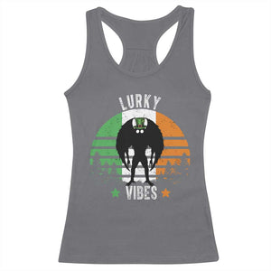 Funny St Patrick's Day Mothman Racerback Tank Top Lurky Vibes Shamrock Retro Ireland Flag TS11 Charcoal Print Your Wear