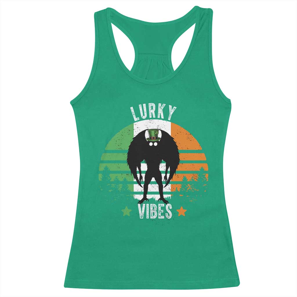 Funny St Patrick's Day Mothman Racerback Tank Top Lurky Vibes Shamrock Retro Ireland Flag TS11 Irish Green Print Your Wear
