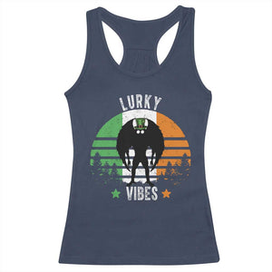 Funny St Patrick's Day Mothman Racerback Tank Top Lurky Vibes Shamrock Retro Ireland Flag TS11 Navy Print Your Wear