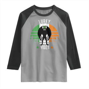 Funny St Patrick's Day Mothman Raglan Shirt Lurky Vibes Shamrock Retro Ireland Flag TS11 Sport Gray Black Print Your Wear