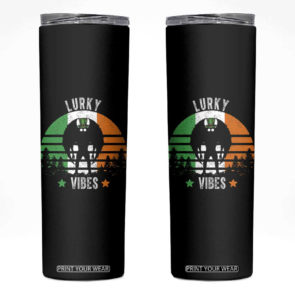 Funny St Patrick's Day Mothman Skinny Tumbler Lurky Vibes Shamrock Retro Ireland Flag TS11 Black Print Your Wear