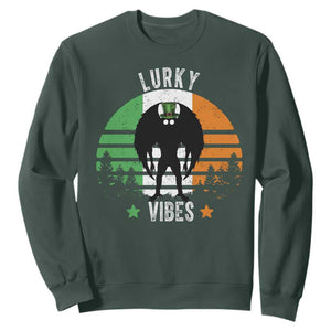 Funny St Patrick's Day Mothman Sweatshirt Lurky Vibes Shamrock Retro Ireland Flag TS11 Dark Forest Green Print Your Wear