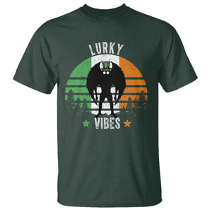Funny St Patrick's Day Mothman T Shirt Lurky Vibes Shamrock Retro Ireland Flag TS11 Dark Forest Green Print Your Wear