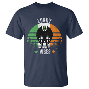 Funny St Patrick's Day Mothman T Shirt Lurky Vibes Shamrock Retro Ireland Flag TS11 Navy Print Your Wear