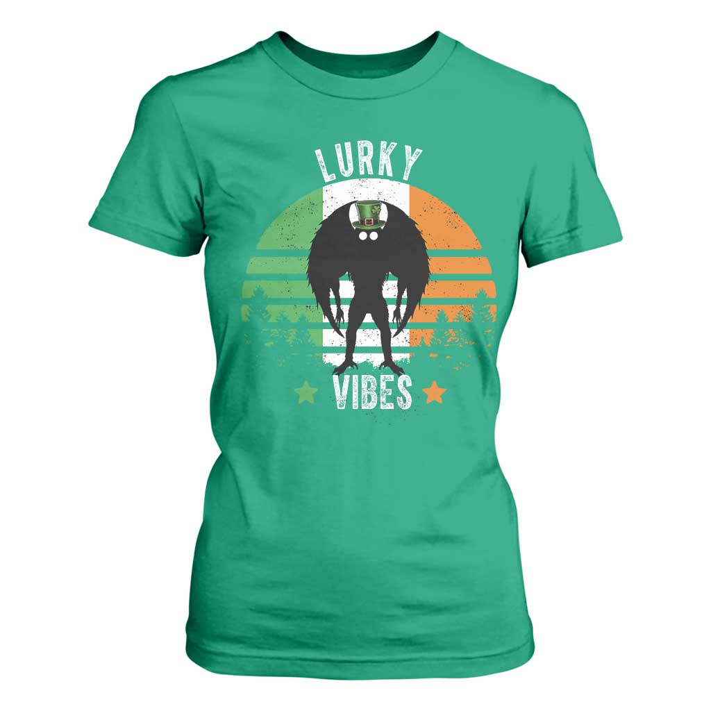 Funny St Patrick's Day Mothman T Shirt For Women Lurky Vibes Shamrock Retro Ireland Flag TS11 Irish Green Print Your Wear