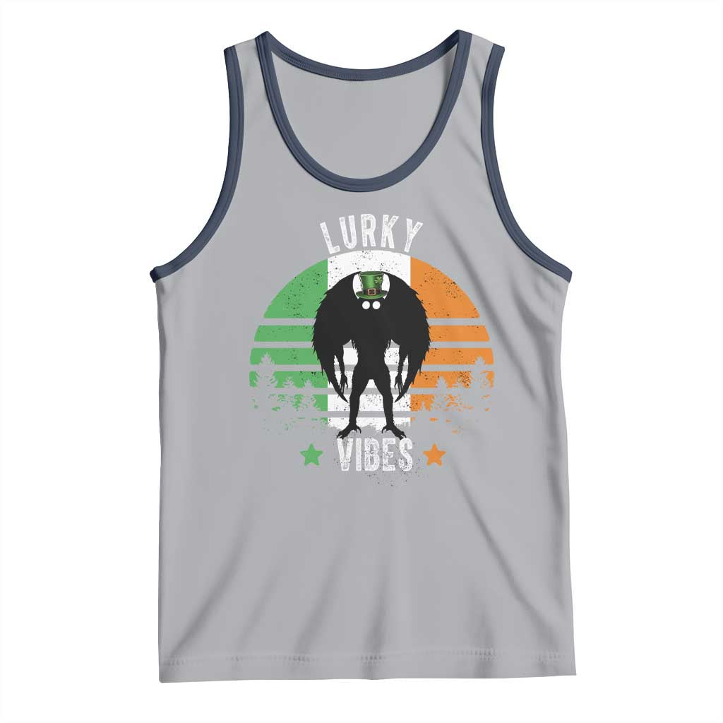 Funny St Patrick's Day Mothman Tank Top Lurky Vibes Shamrock Retro Ireland Flag TS11 Athletic Heather Navy Print Your Wear