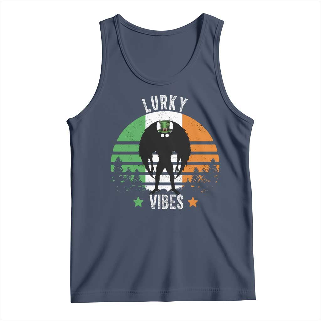 Funny St Patrick's Day Mothman Tank Top Lurky Vibes Shamrock Retro Ireland Flag TS11 Navy Print Your Wear