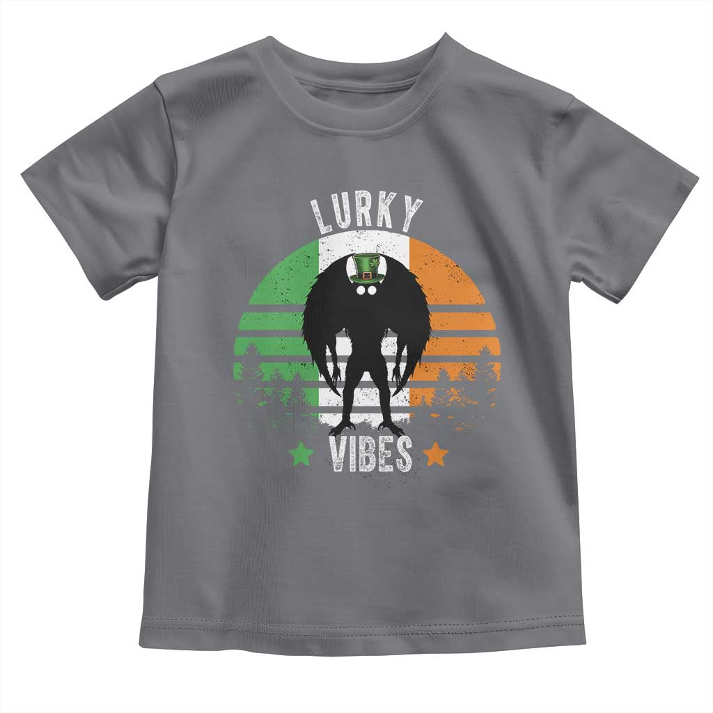 Funny St Patrick's Day Mothman Toddler T Shirt Lurky Vibes Shamrock Retro Ireland Flag TS11 Charcoal Print Your Wear