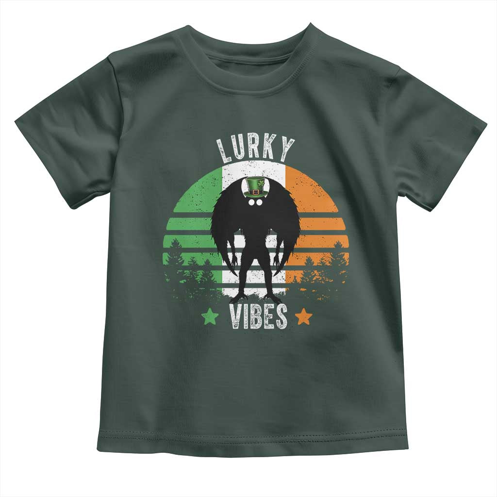 Funny St Patrick's Day Mothman Toddler T Shirt Lurky Vibes Shamrock Retro Ireland Flag TS11 Dark Forest Green Print Your Wear
