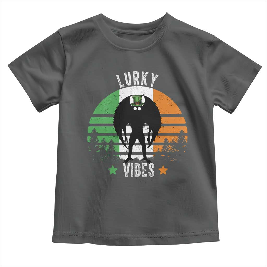 Funny St Patrick's Day Mothman Toddler T Shirt Lurky Vibes Shamrock Retro Ireland Flag TS11 Dark Heather Print Your Wear